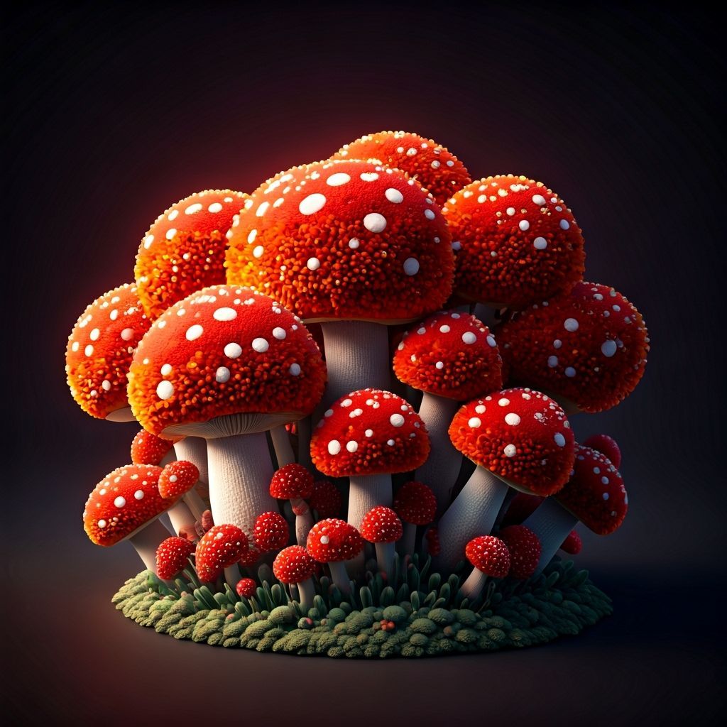 Colorful Pom Pom Mushroom Sculpture in 3D