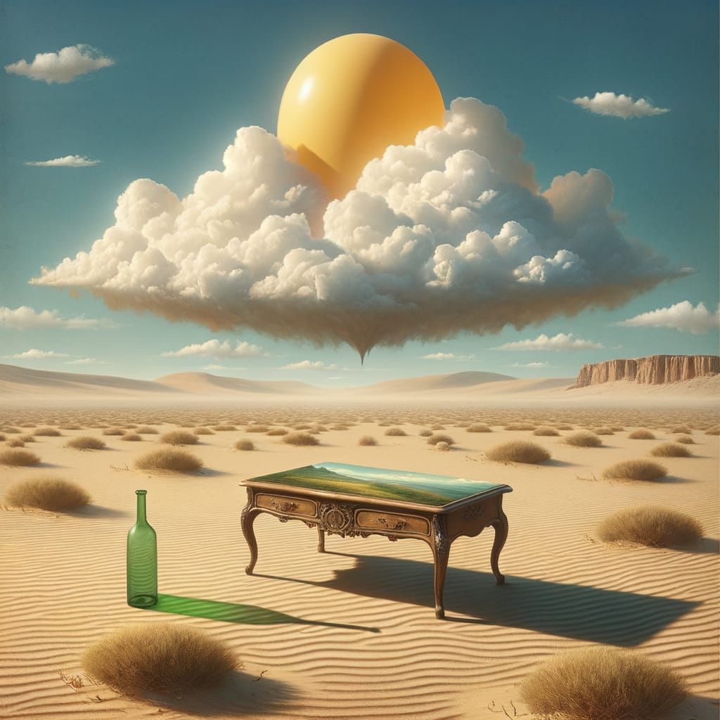 Surreal Desert Landscape with Buried Painting