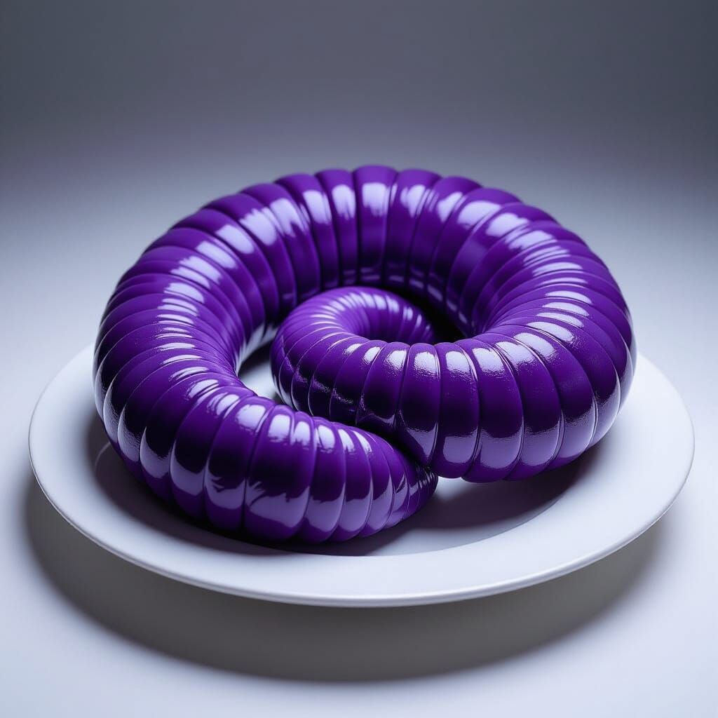Photorealistic Purple Worm Served on White Plate