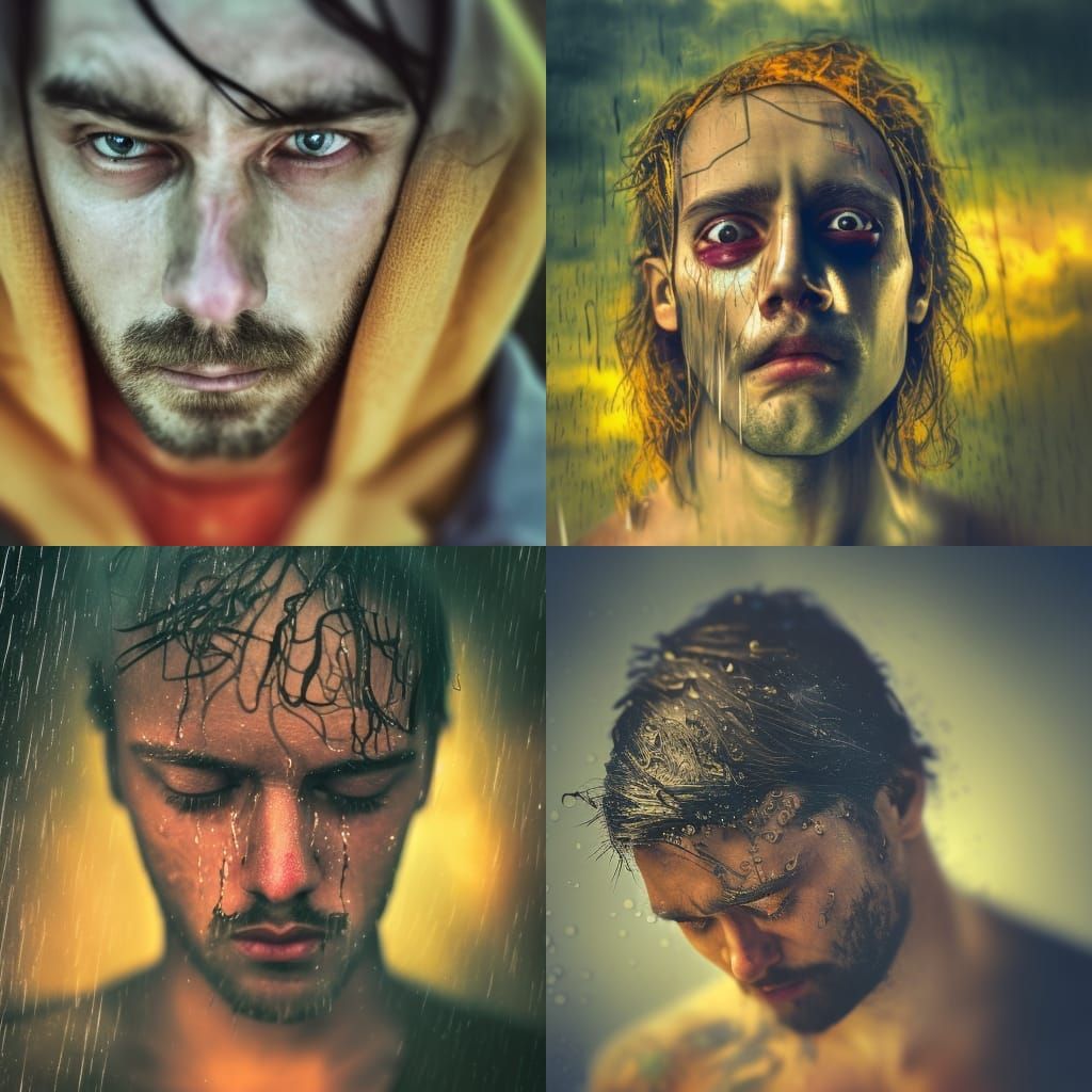 Emotional Portrait of Man in Pain with Dynamic Lighting