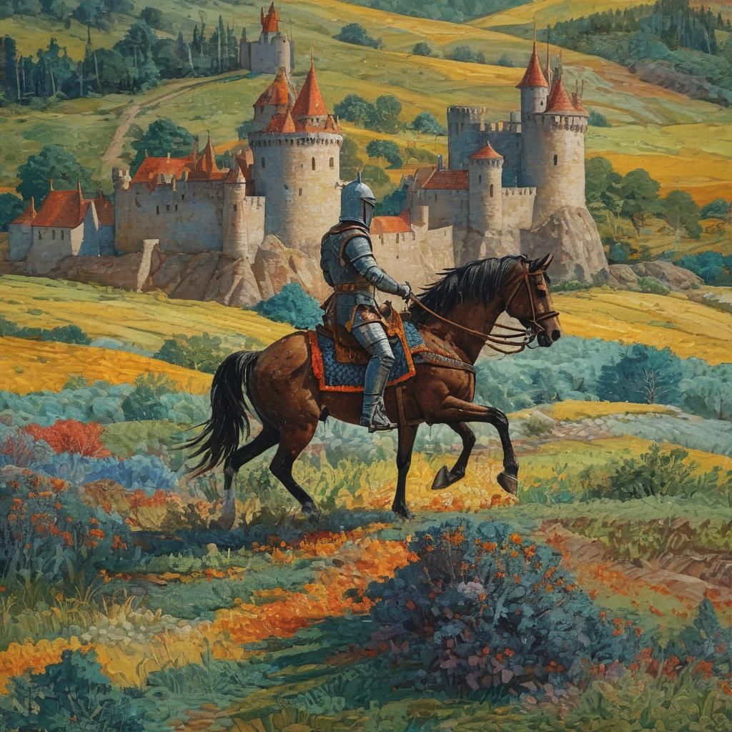 Knight on Horseback in Pointillist Style