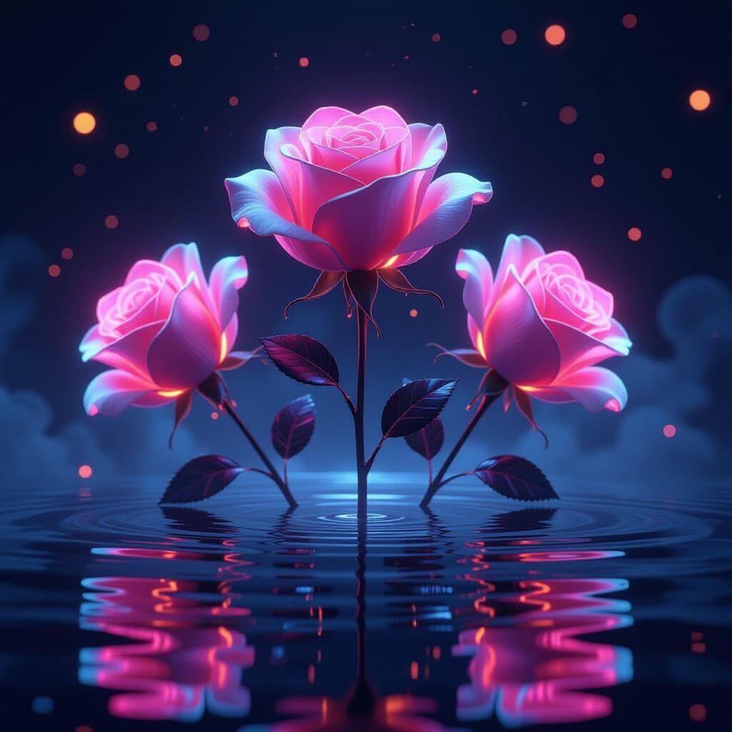 Futuristic Neon Roses in Cyber Dream Space