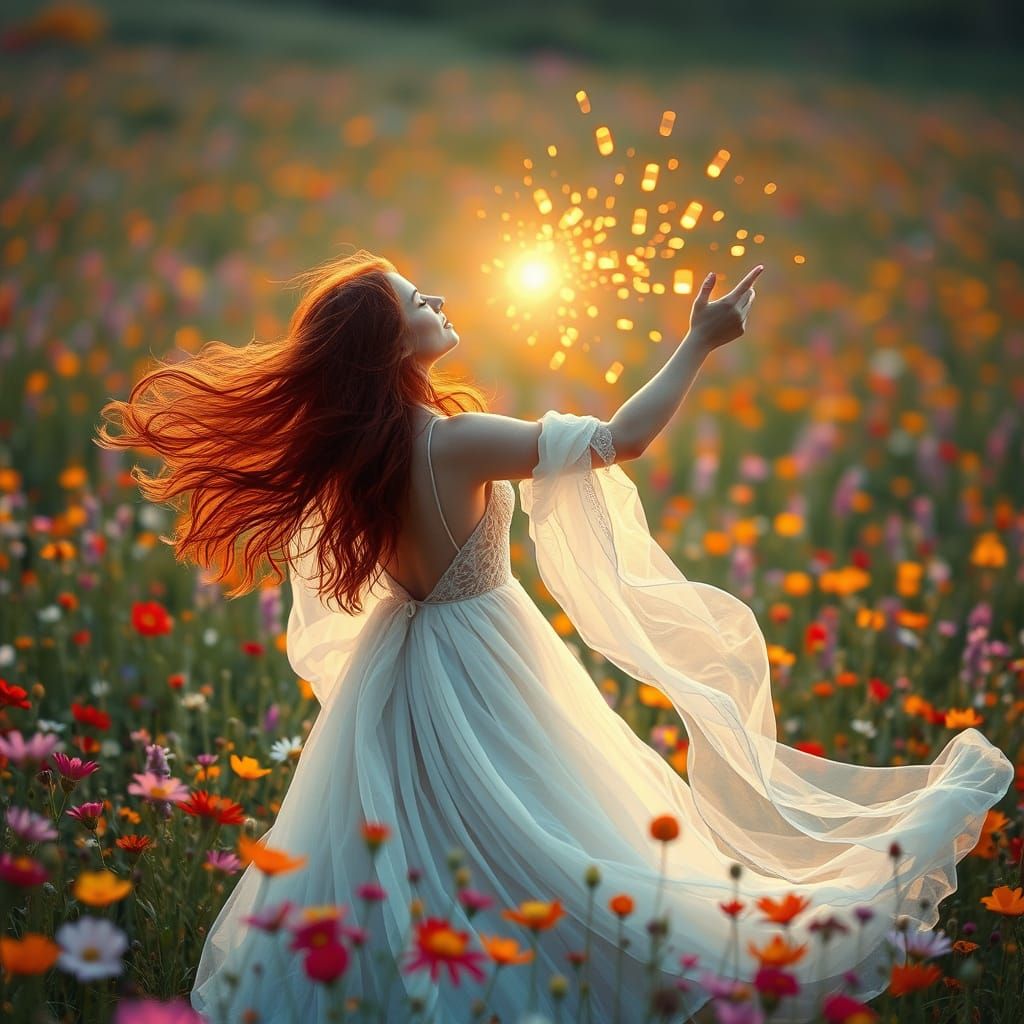 Ethereal Conductor Leading Light Orchestra in Wildflower Fie...