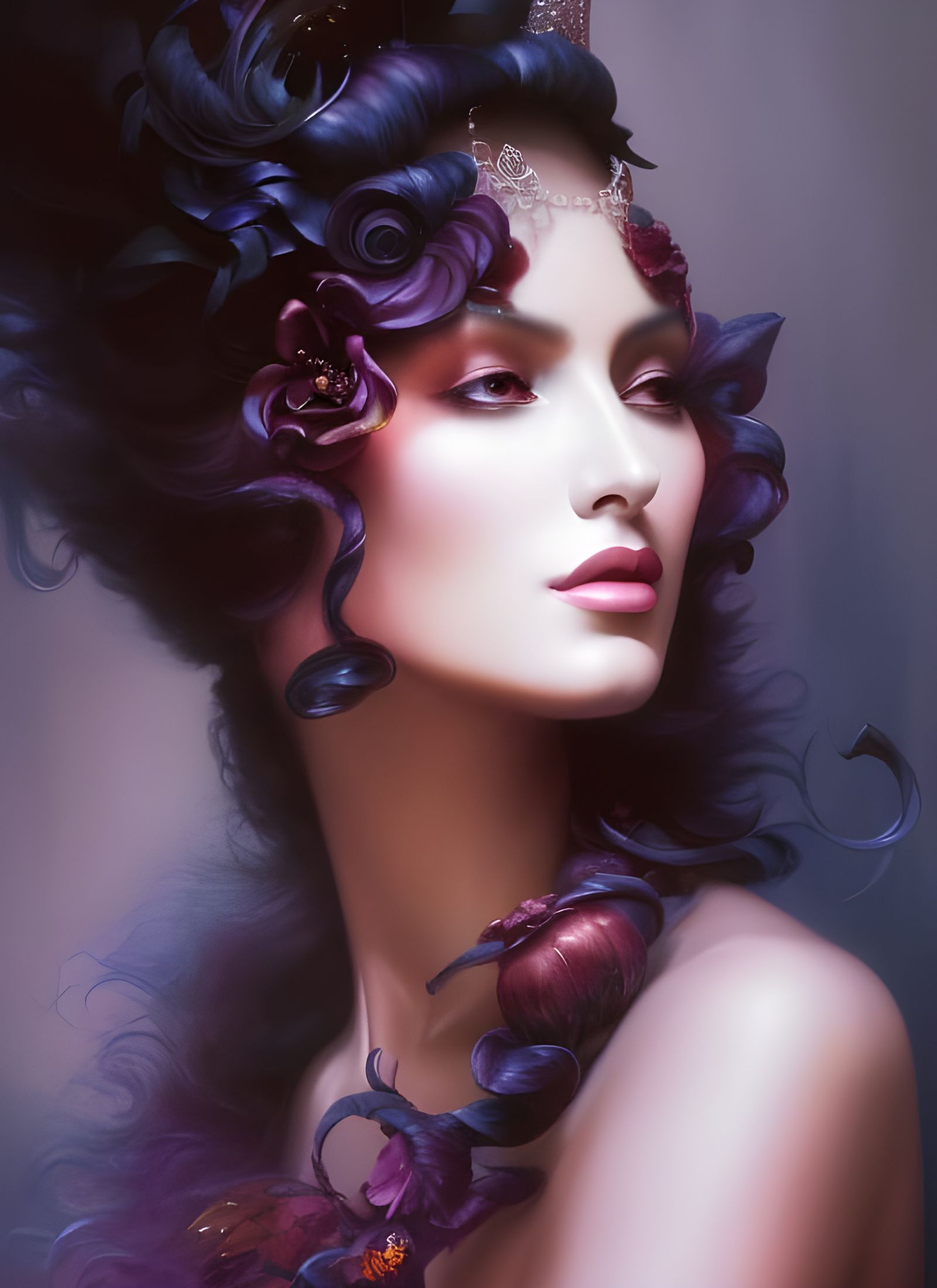 Ethereal Black Goddess in Haunted Forest, Watercolor Paintin...