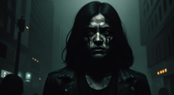 Dystopian Figure in Post-Apocalyptic Cityscape