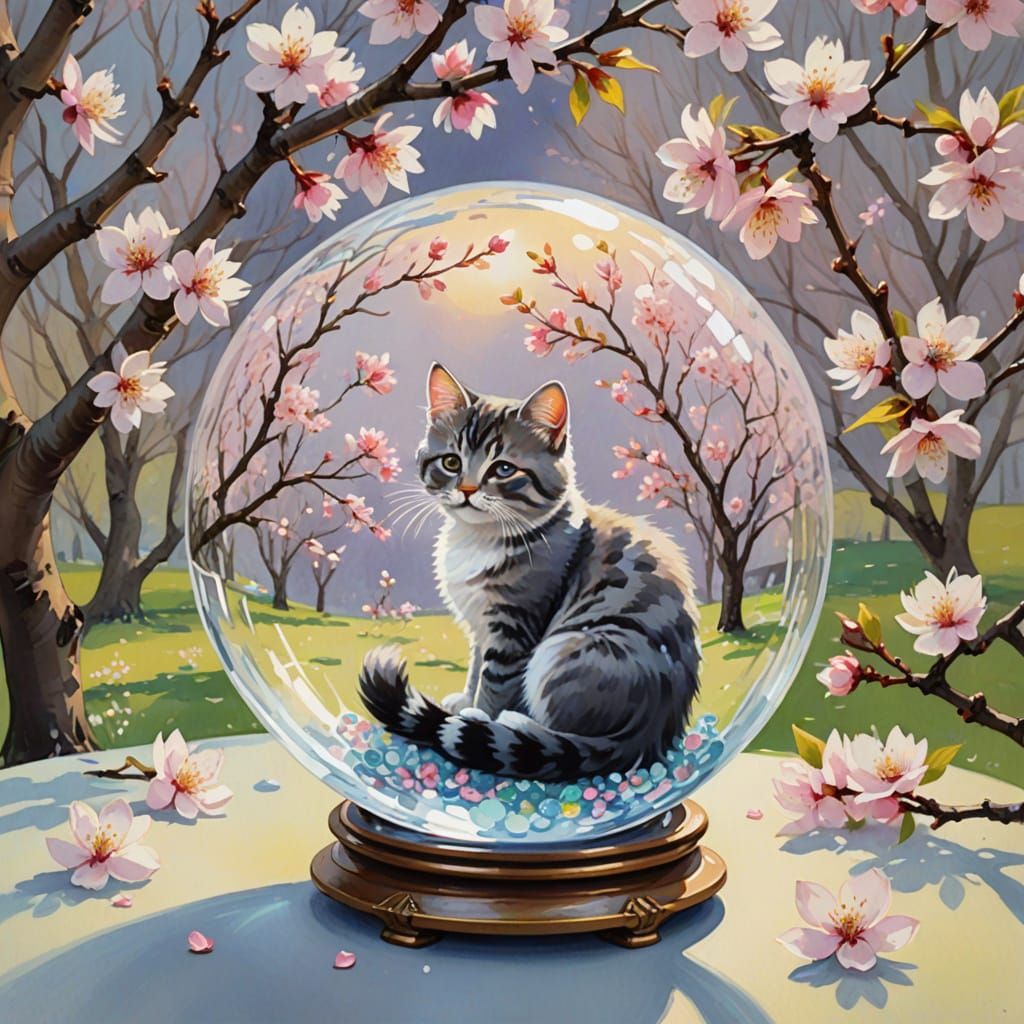 Whimsical Cherry Blossom Scene in Dreamy Impressionist Style