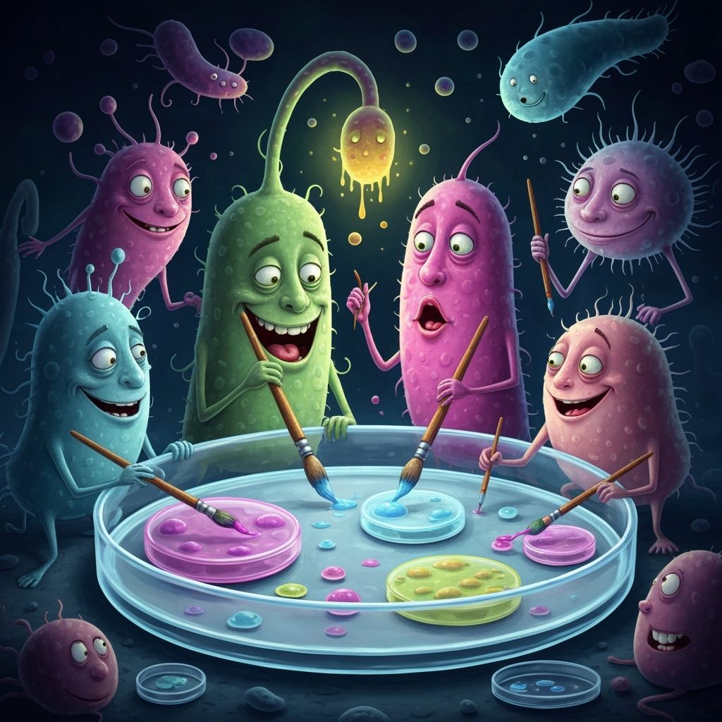 Whimsical Bacteria Paint Tiny Art in Bioluminescent Glow