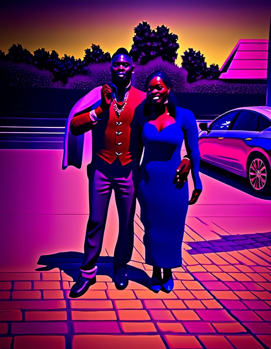 Vibrant Interracial Vampire Couple in Oil Painting Style