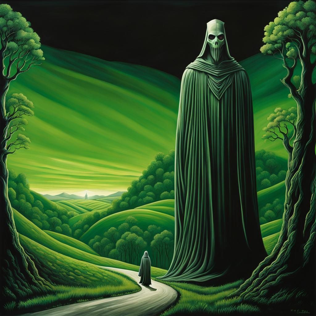 Giant Ghost Statue in Medieval Fantasy Landscape