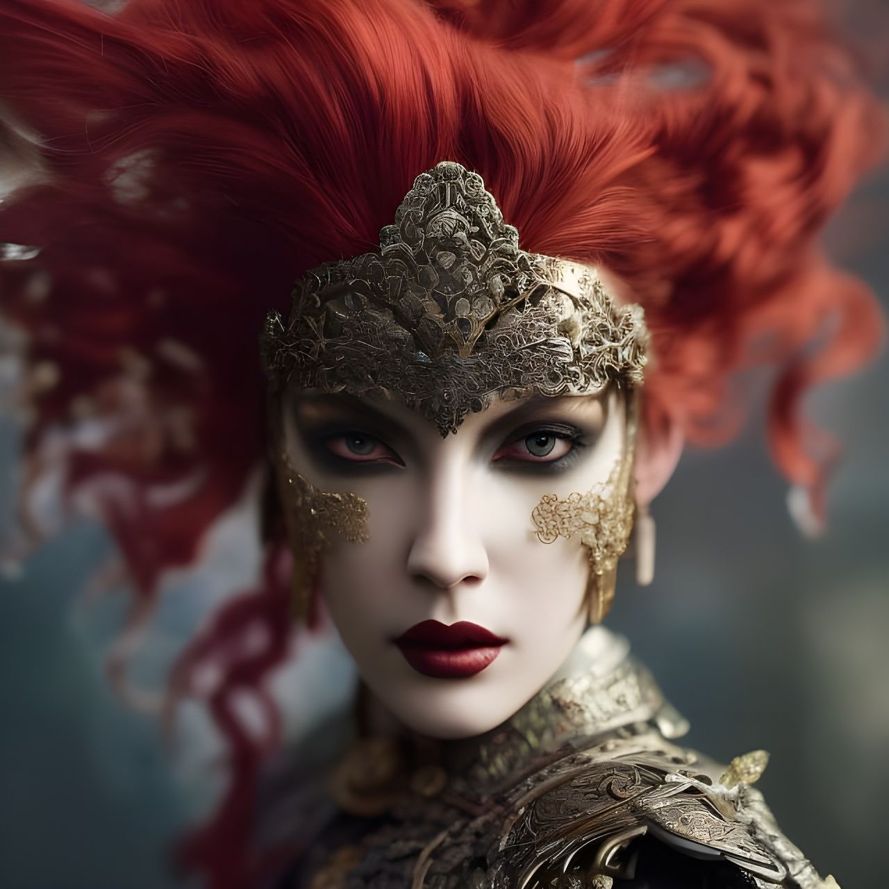 Hyperdetailed Gothic Girl Portrait in Filigree Armour