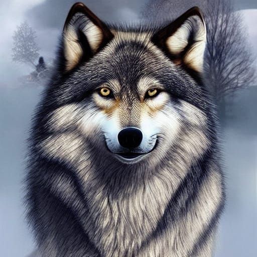 Scarred Grey Wolf in Dramatic Digital Painting