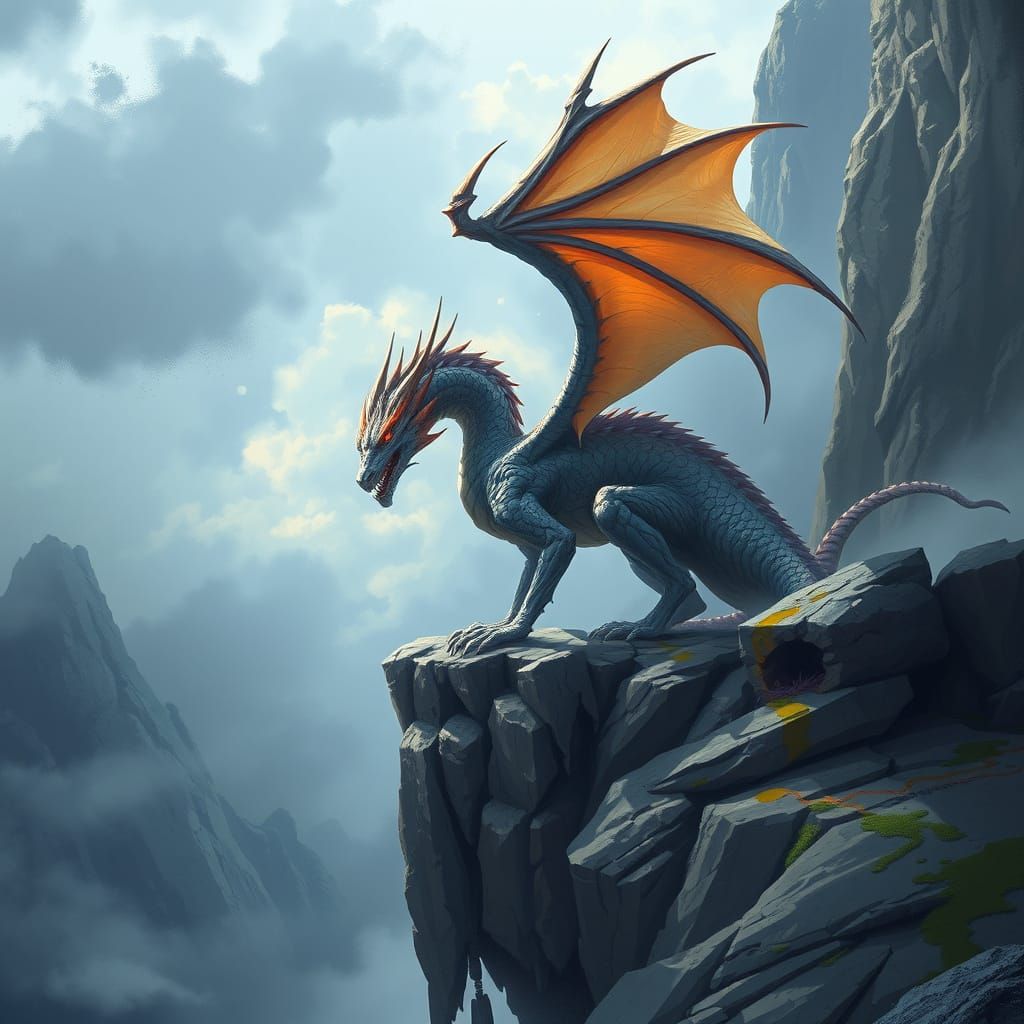 Majestic Dragon Perched on Cliffside