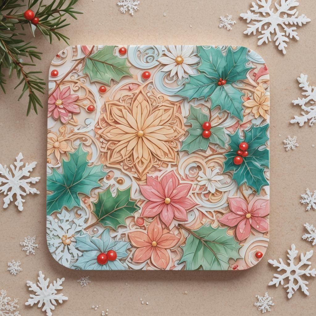 Christmas Coaster Anime Art in Pastel Colors