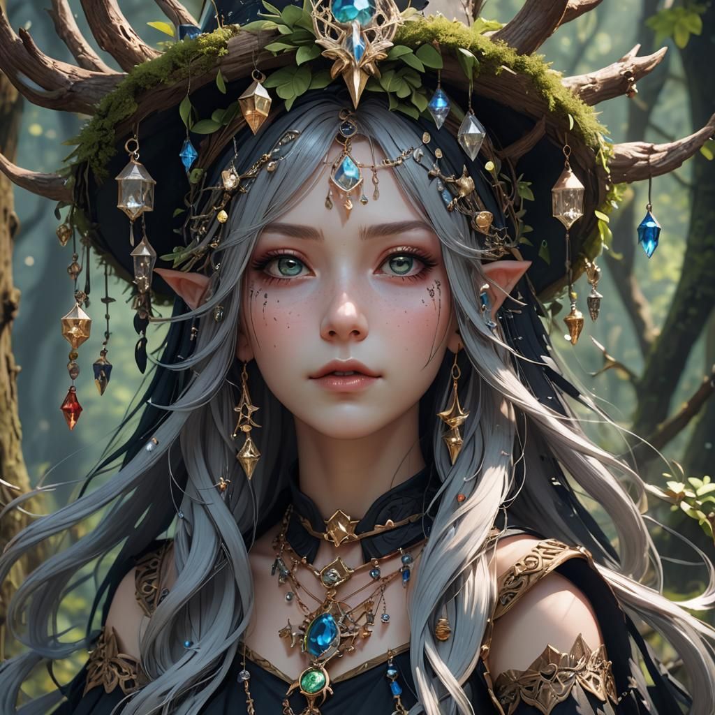 Forest Witch Portrait in Detailed 3D Anime Style