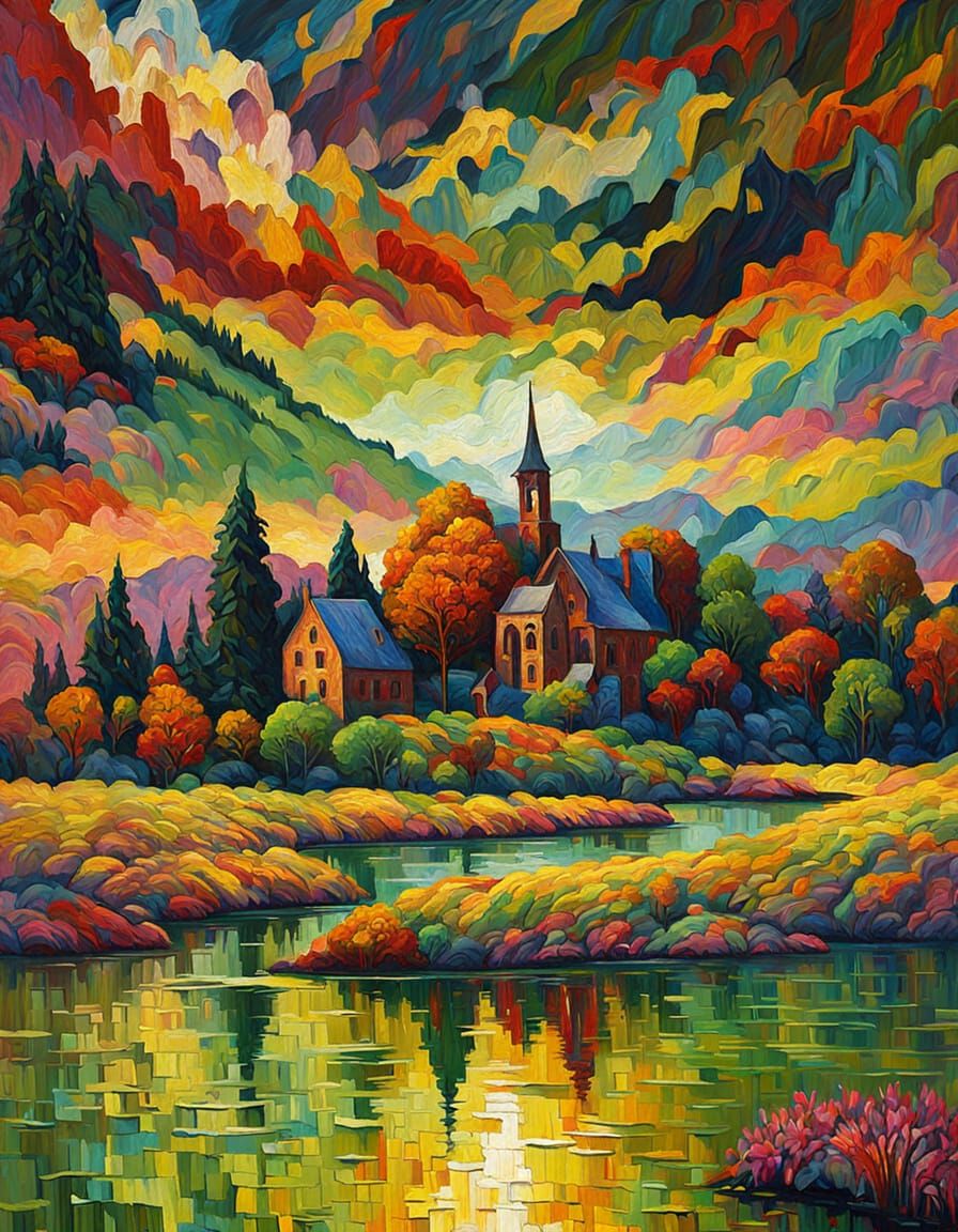 Dramatic Sunset in Expressionist Oil Painting Style