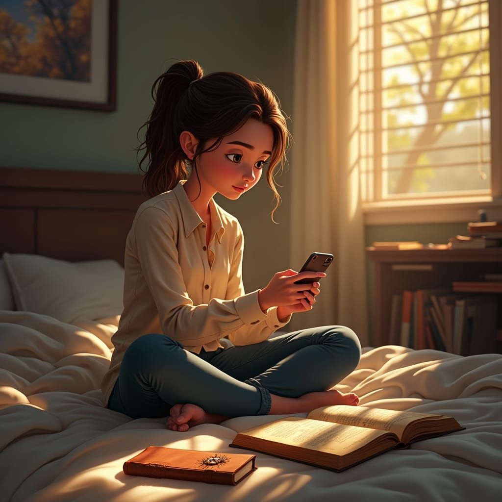 A Young Woman's Introspective Moment in Soft Light