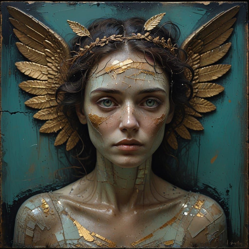 Angel on Subway in Vibrant Impasto Oil Painting