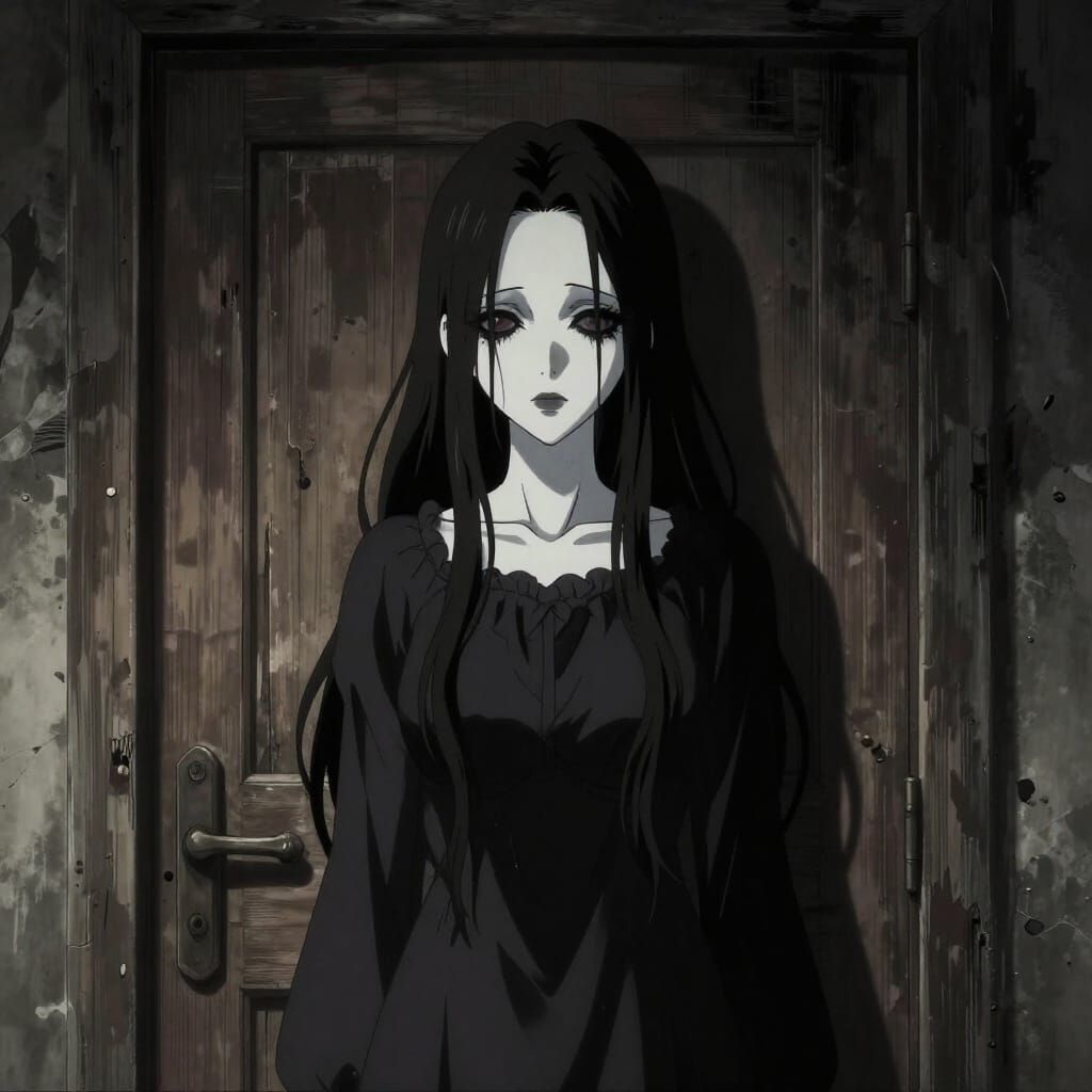 Spectral White Lady in Gothic Horror Anime Style