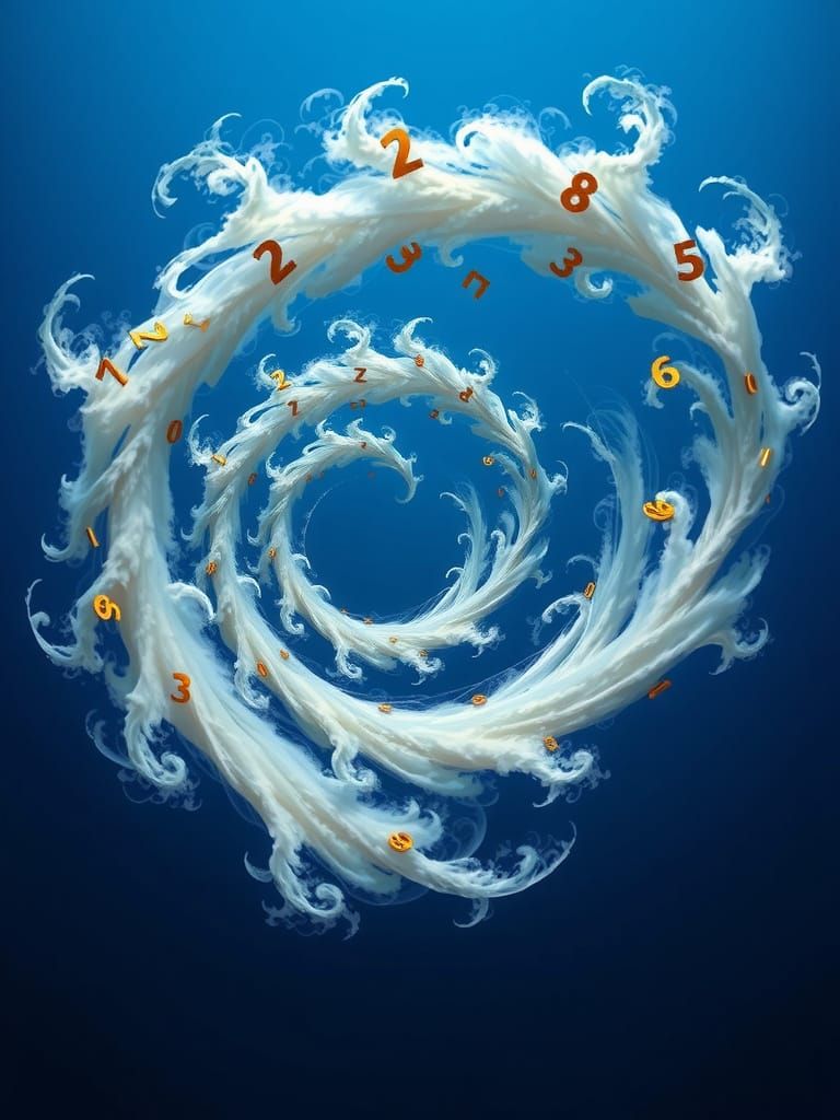 Surrealist Swirling Vortex of Prime Numbers in a Blue Summer...