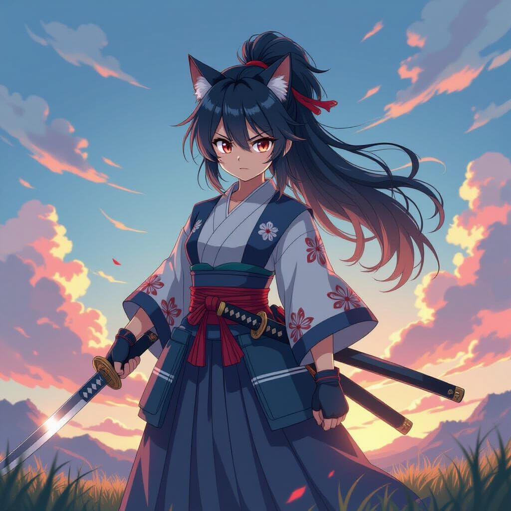 Evee Samurai in Anime Key Visual Style