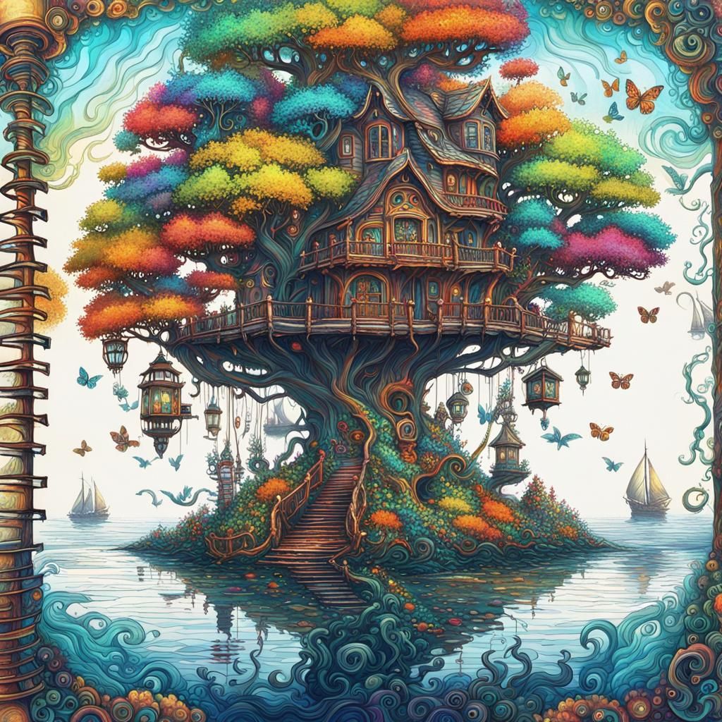 Psychedelic Bobblehead with Zentangle Details as Digital Art