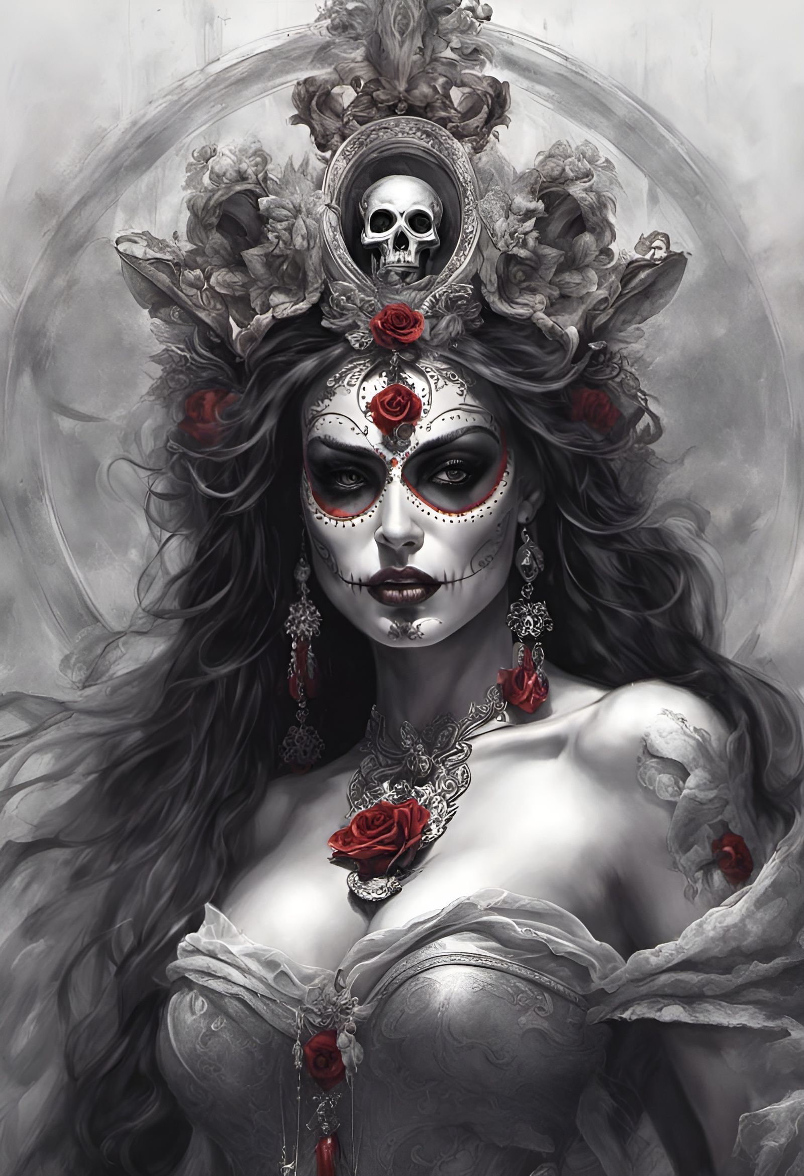 Santa Muerte Illustration in a Dark Elegant Style