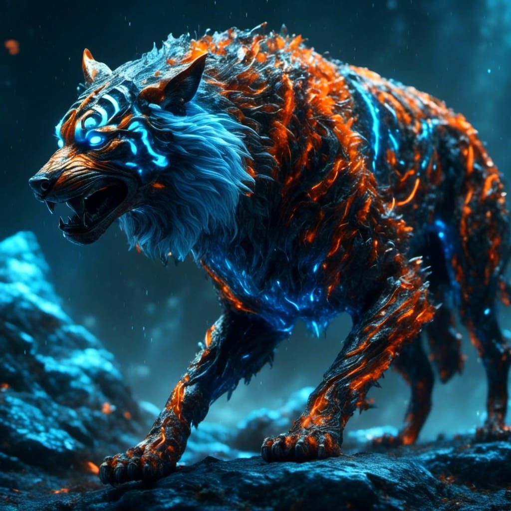 Hyperrealistic Wolf-Tiger-Bat Hybrid Creature