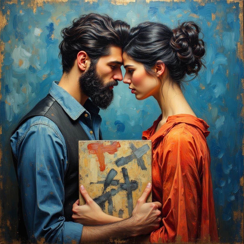 Intimate Couple as Impasto Oil Painting