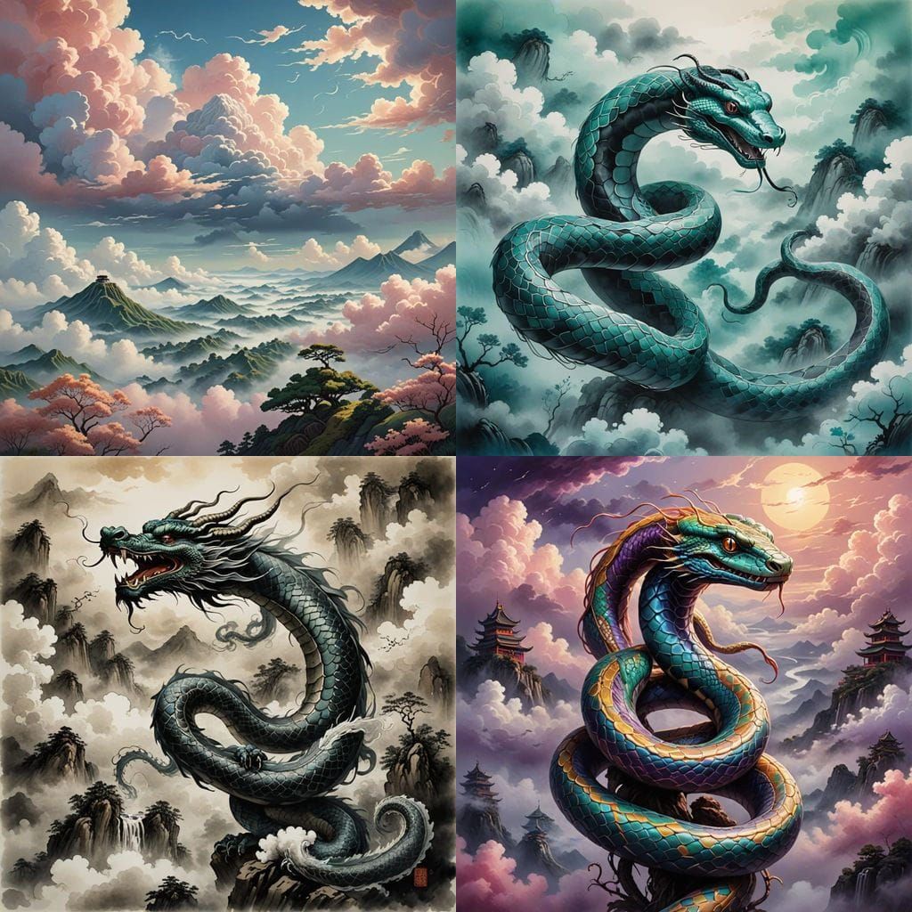 Surreal Mystical Snake in Traditional Hyperrealistic Style