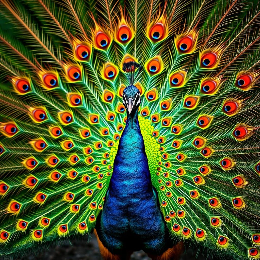 Vibrant Peacock in Emerald Forest Display