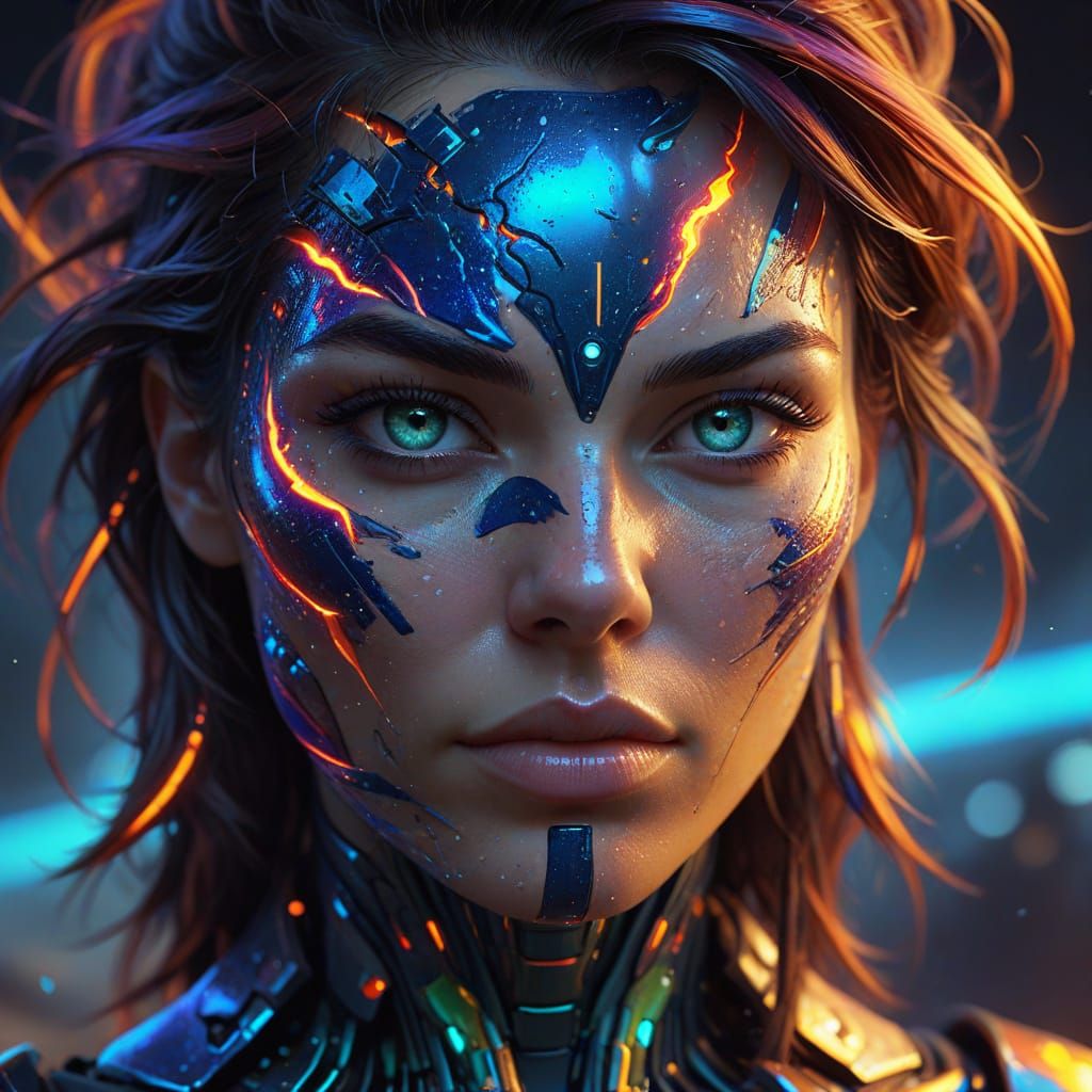 Futuristic Planet Face Portrait in Vibrant Digital Art