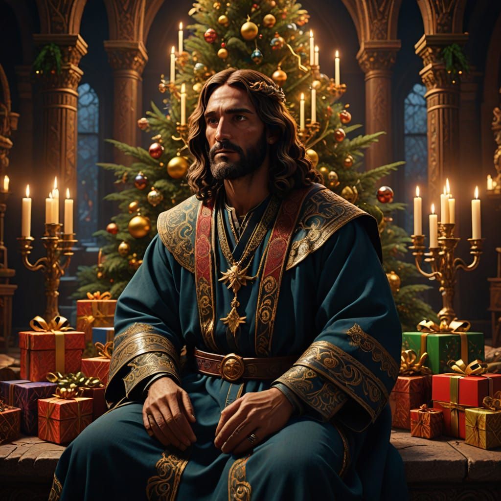 Regal Jesus in Festive Fantasy Setting