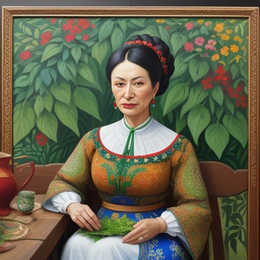 Woman in Folk Dress, Naive Art Style