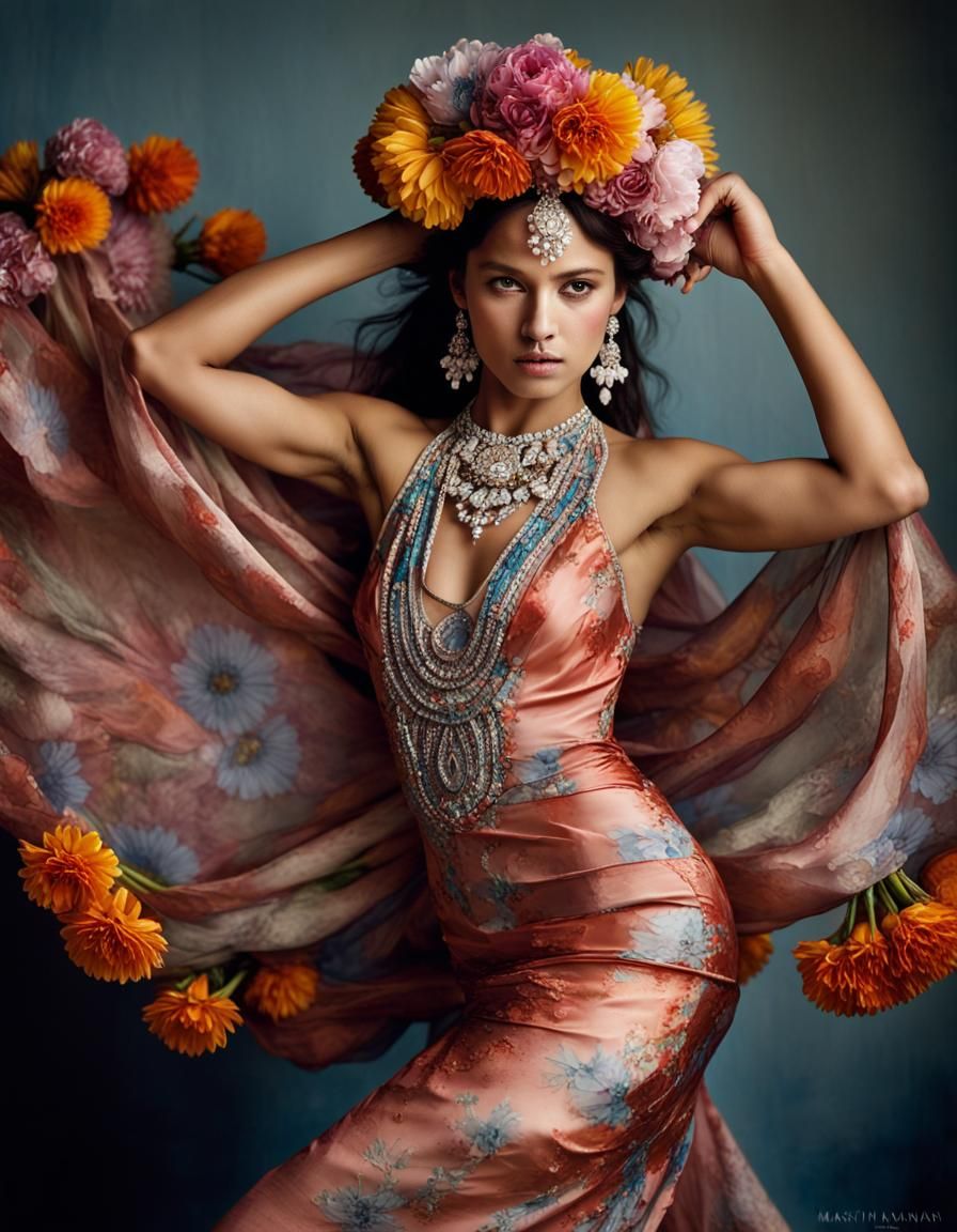 Dancing Girl Portrait with Silk Dress and Jewels