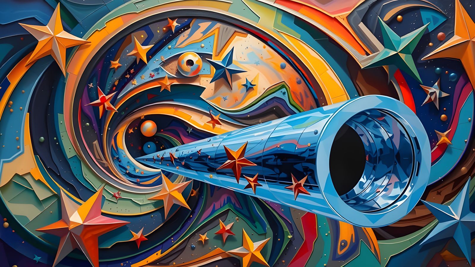 Sleek, Mirrored Cosmic Vortex in Rich Impasto Oil