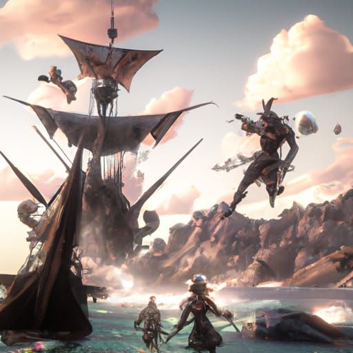 Wizard Pirates Ship Battle in Detailed Matte Painting