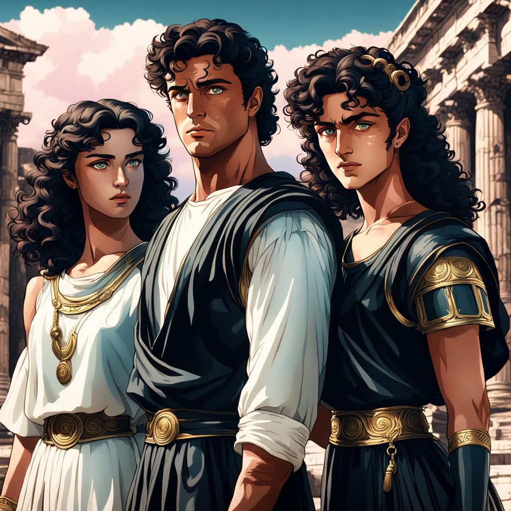 Vaporwave Anime: Roman Couple in Pompeii