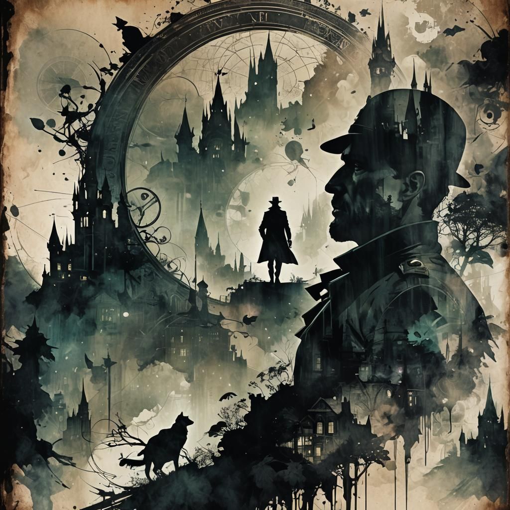 Noir Detective Silhouette in Double Exposure