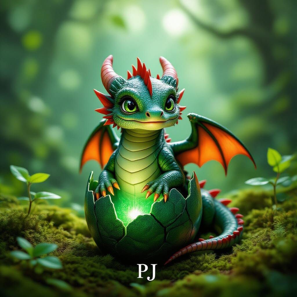 Newborn Dragon Emerges From Cracked Emerald Egg