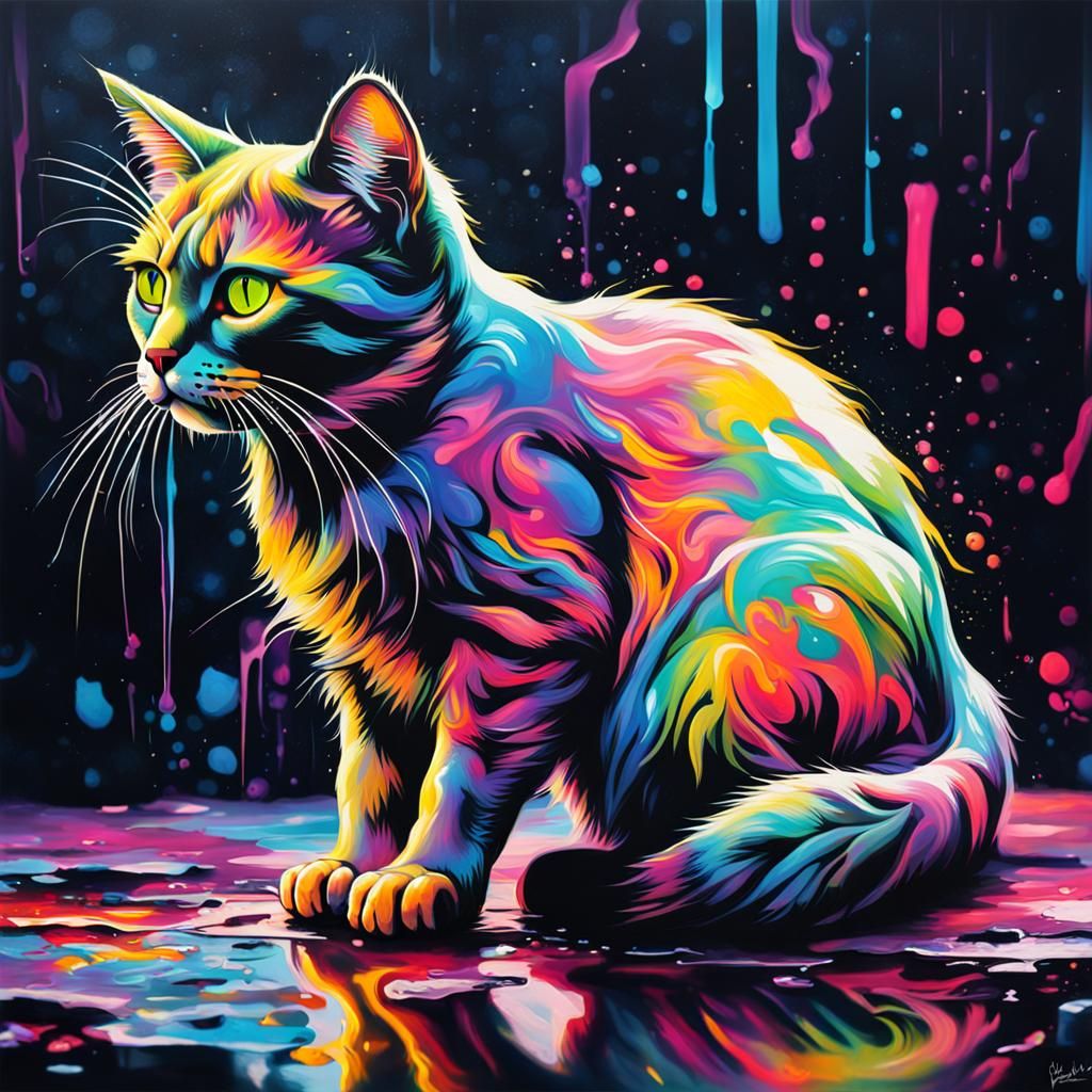 Iridescent Cat in Graffiti Street Art Style