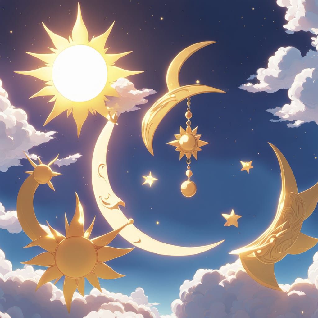 Sun and Moon in Vibrant Anime Art Style