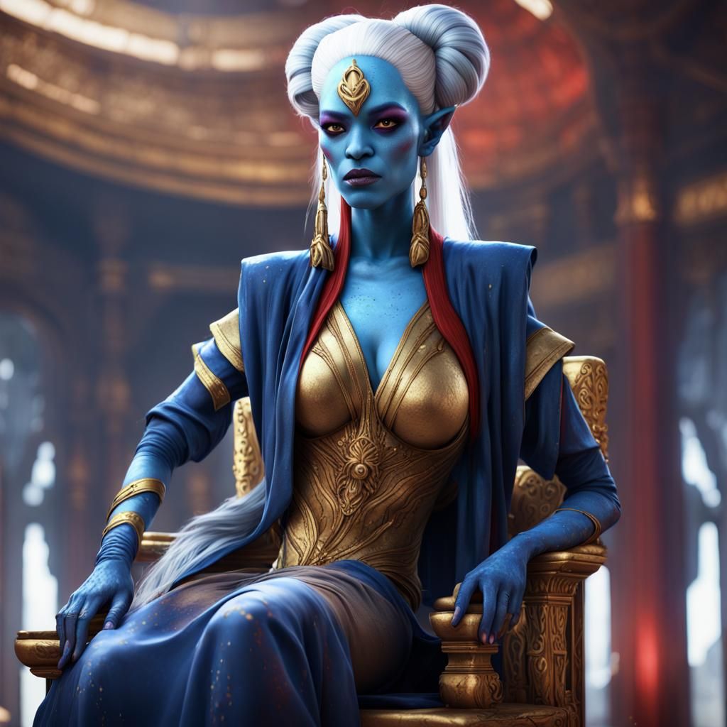 Twi'lek Queen on Throne: Detailed Digital Art