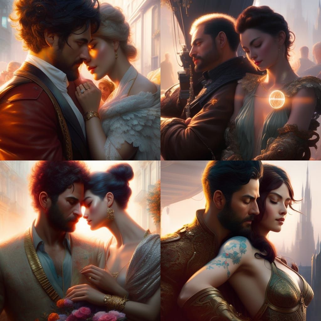 Couple Cuddling: Hyperdetailed Art in Dynamic Lighting