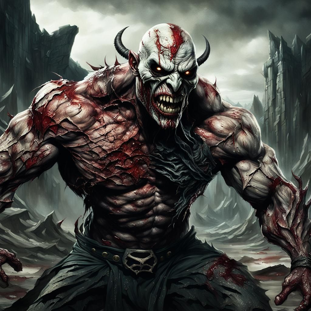 Grotesque Dark Fantasy Creature in Gothic Landscape