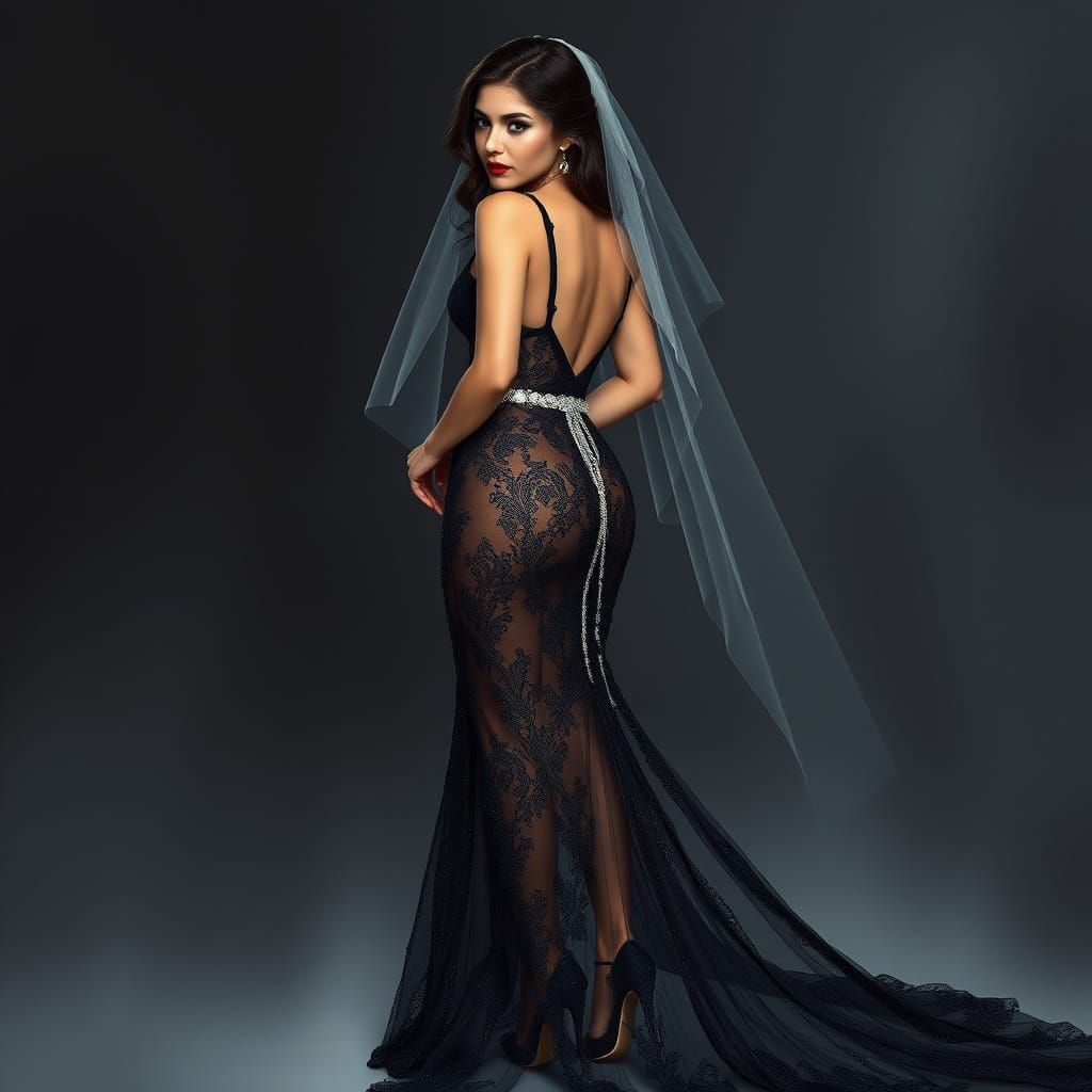 Glamorous Star Wars Bride in Seductive Mesh Wedding Gown