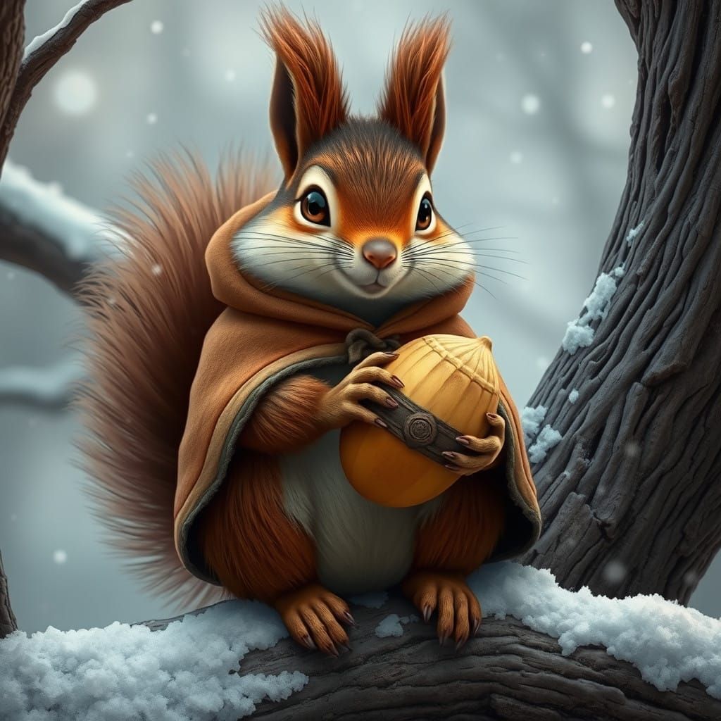 Majestic Winter Squirrel in Earth-Toned Cloak