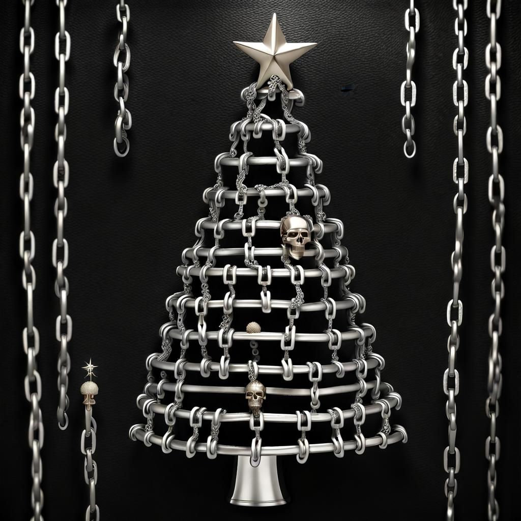 Gothic Christmas Tree with Silver Chains, High Resolution