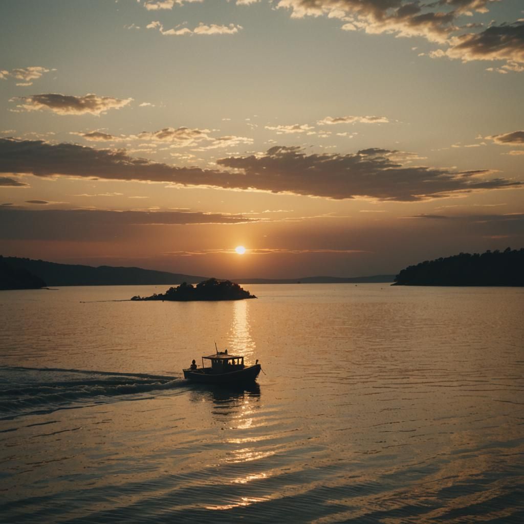 Waterboat at Sunset in Cinematic Style
