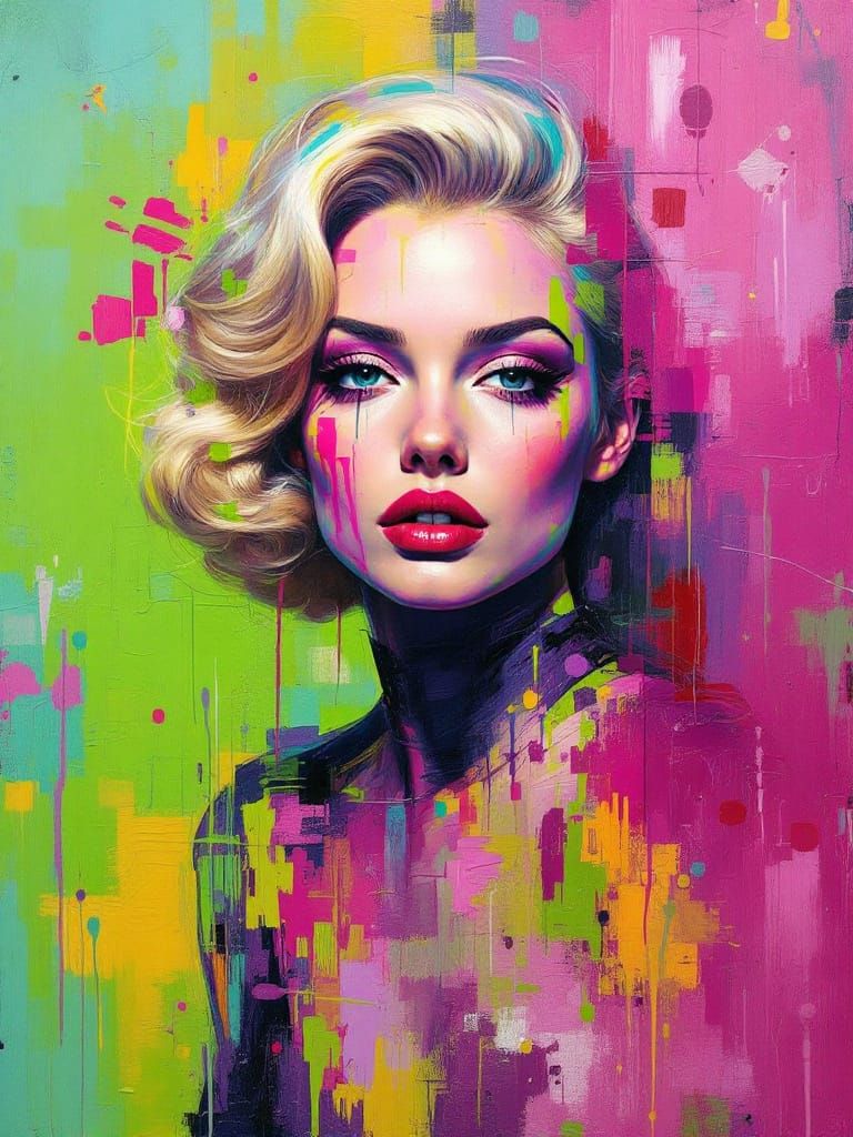 Impasto Pin-Up Woman In Vibrant Color Field Style