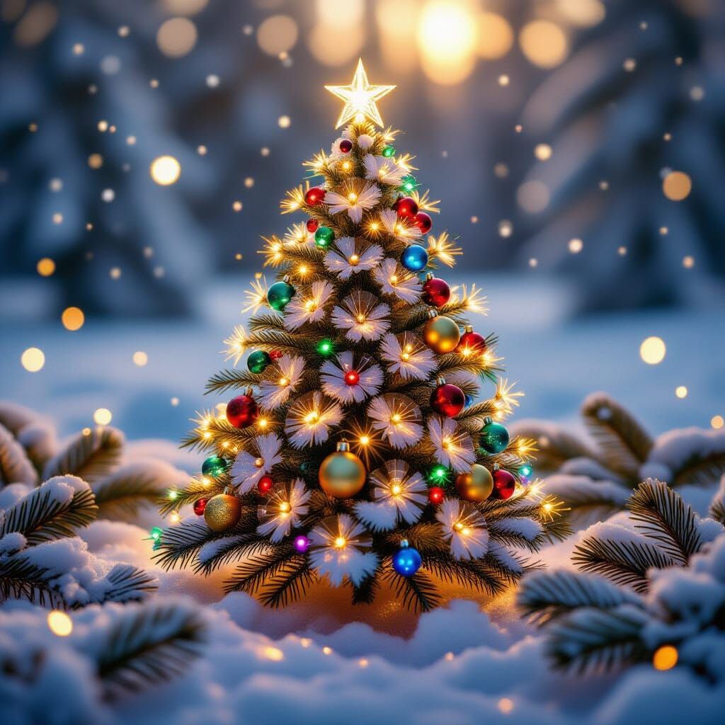 Dandelion Seed Christmas Tree in Winter Wonderland